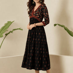 Classic Black Printed Rayon Kurta for Women