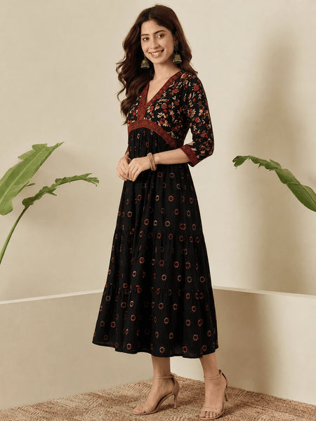 Classic Black Printed Rayon Kurta for Women