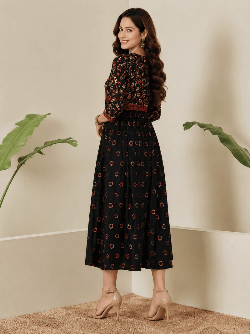 Classic Black Printed Rayon Kurta for Women