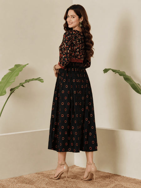 Classic Black Printed Rayon Kurta for Women