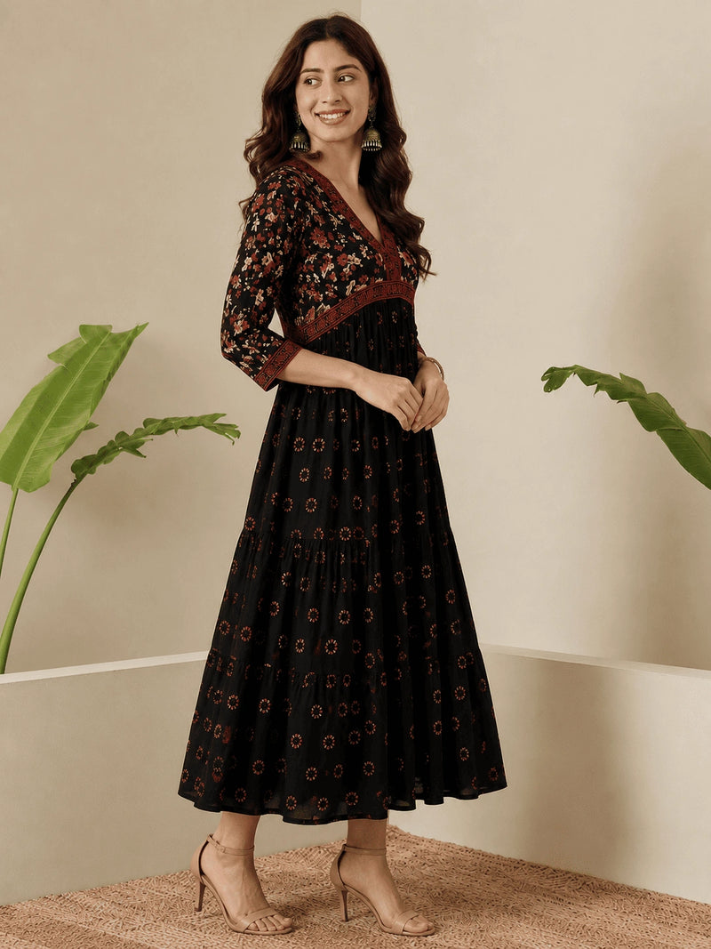 Classic Black Printed Rayon Kurta for Women