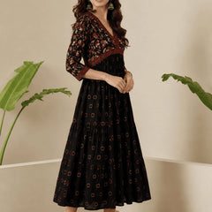 Classic Black Printed Rayon Kurta for Women