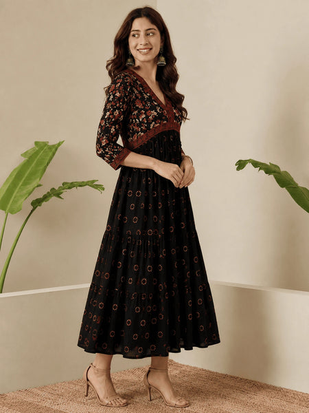 Classic Black Printed Rayon Kurta for Women