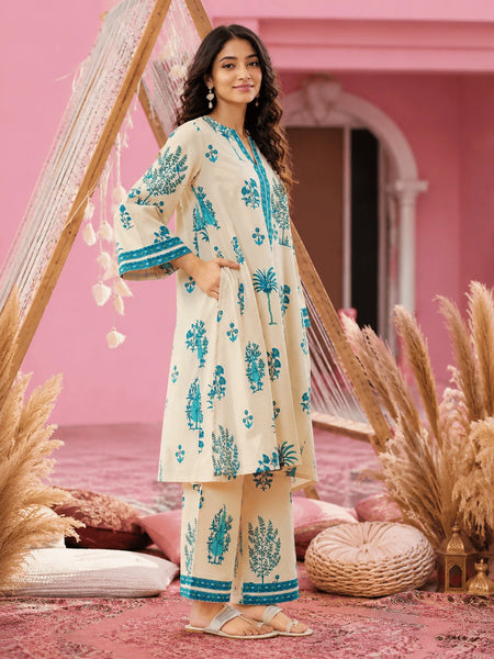 Blue Bloom Cotton Kurta Palazzo Co-ord Set