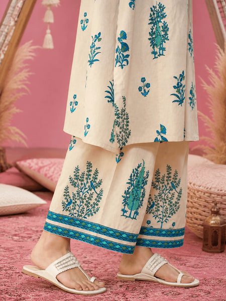 Blue Bloom Cotton Kurta Palazzo Co-ord Set