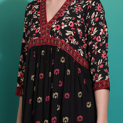 Classic Black Printed Rayon Kurta for Women
