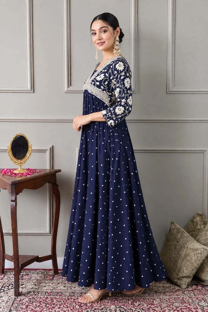 Indigo Charm Printed Anarkali