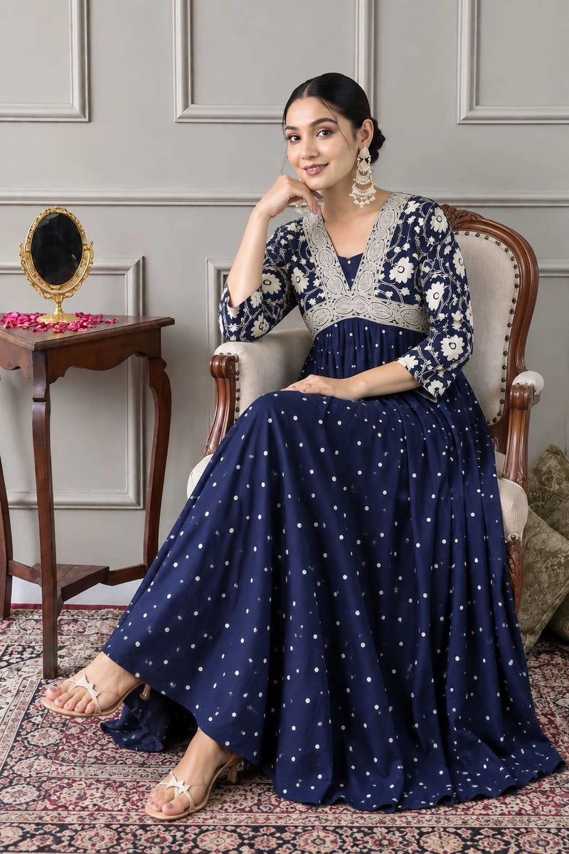 Indigo Charm Printed Anarkali