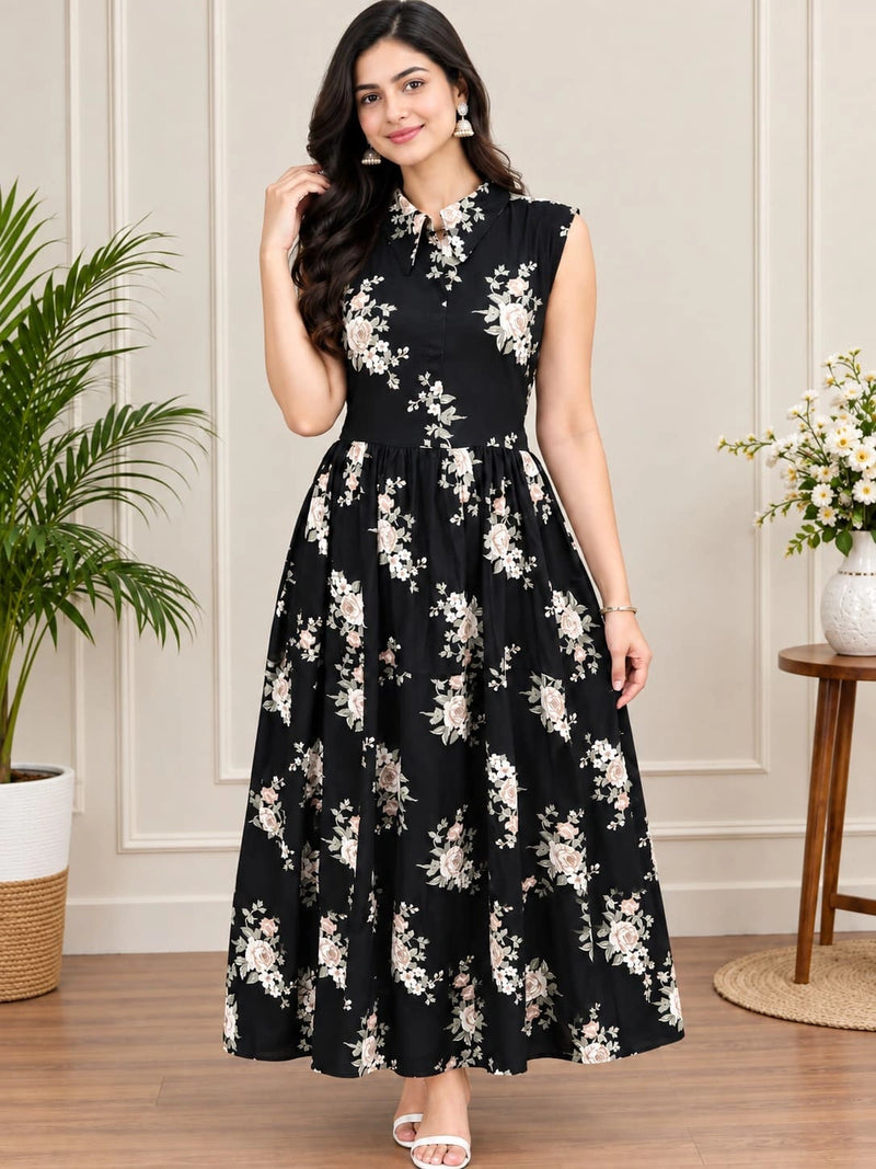Midnight Bloom Flare Dress