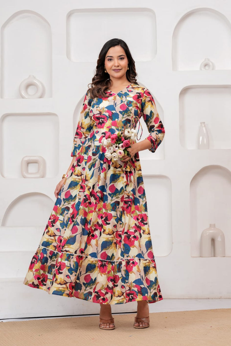 Multicolor Floral Print Wrap Style Kurti