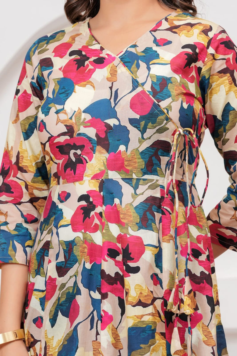 Multicolor Floral Print Wrap Style Kurti