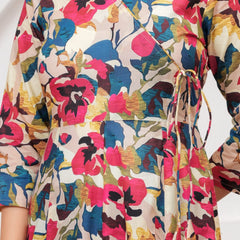 Multicolor Floral Print Wrap Style Kurti