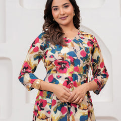 Multicolor Floral Print Wrap Style Kurti