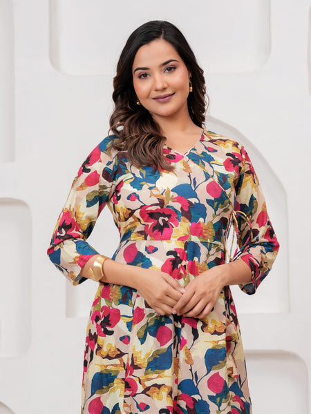 Multicolor Floral Print Wrap Style Kurti