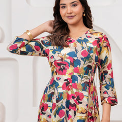 Multicolor Floral Print Wrap Style Kurti