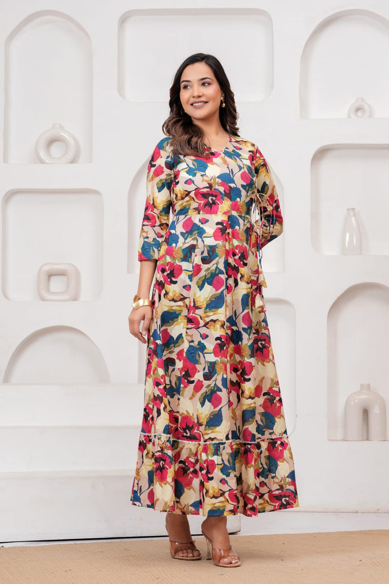 Multicolor Floral Print Wrap Style Kurti