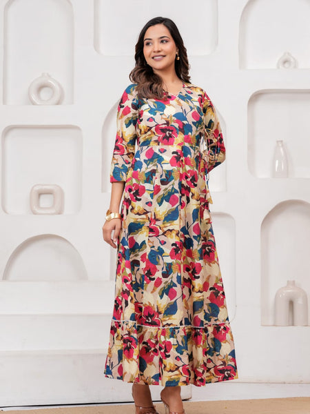 Multicolor Floral Print Wrap Style Kurti