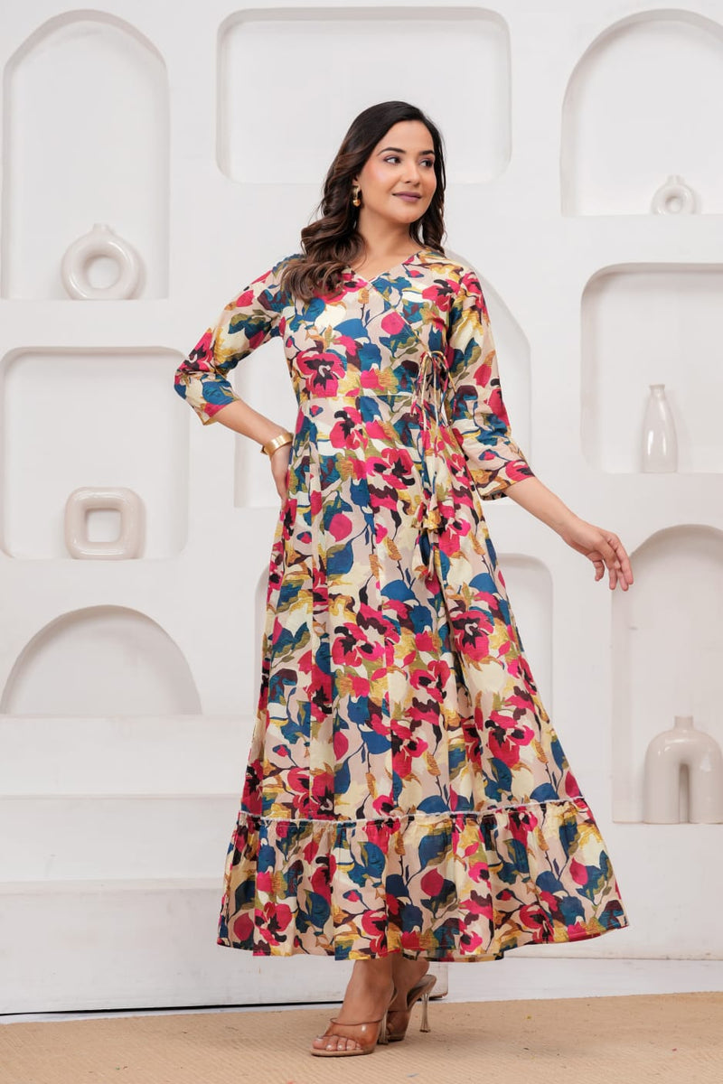 Multicolor Floral Print Wrap Style Kurti