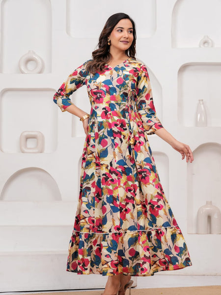 Multicolor Floral Print Wrap Style Kurti