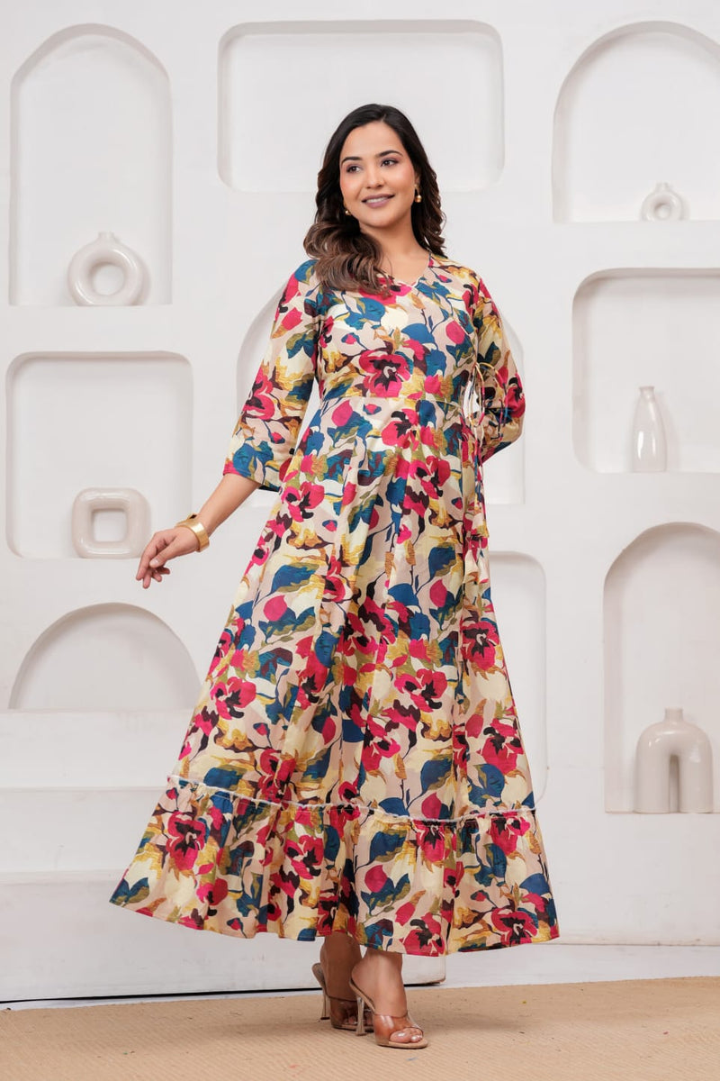 Multicolor Floral Print Wrap Style Kurti