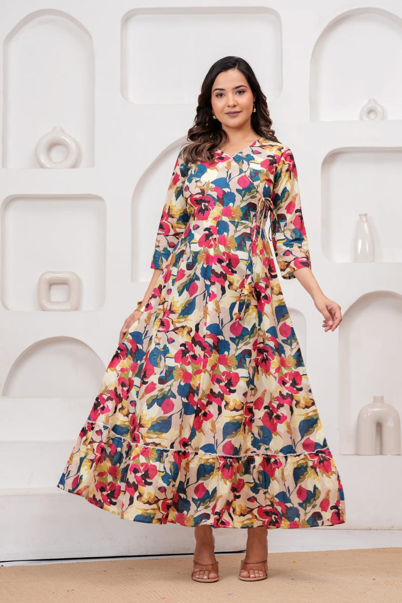 Multicolor Floral Print Wrap Style Kurti