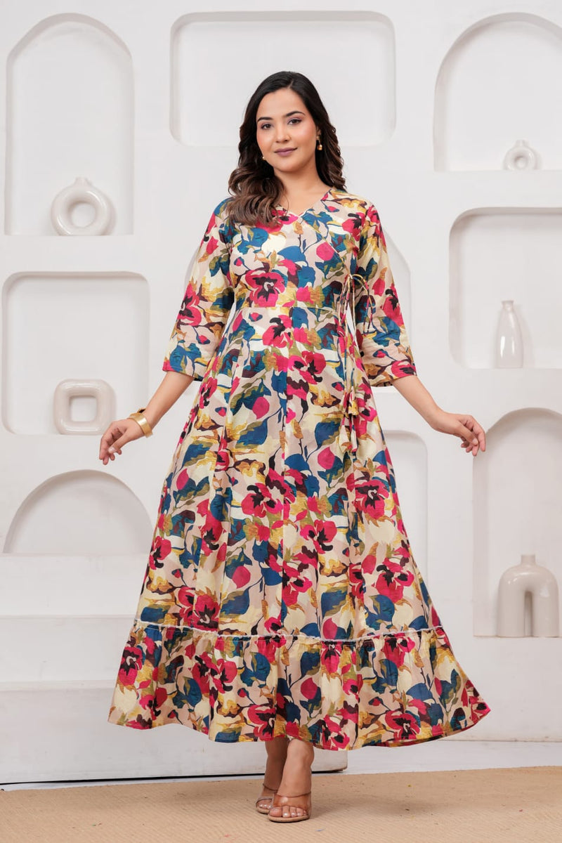 Multicolor Floral Print Wrap Style Kurti