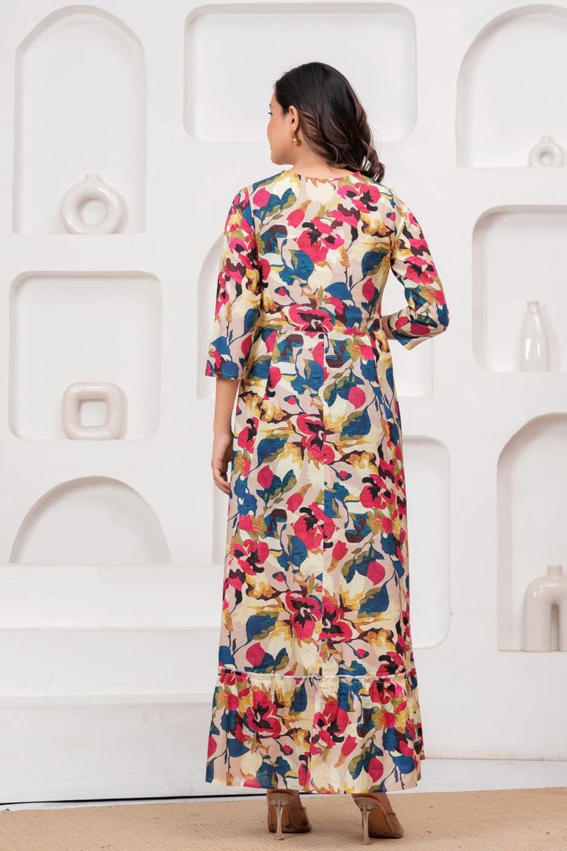 Multicolor Floral Print Wrap Style Kurti