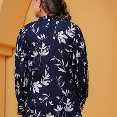 Navy Blue Floral Print Shirt Top