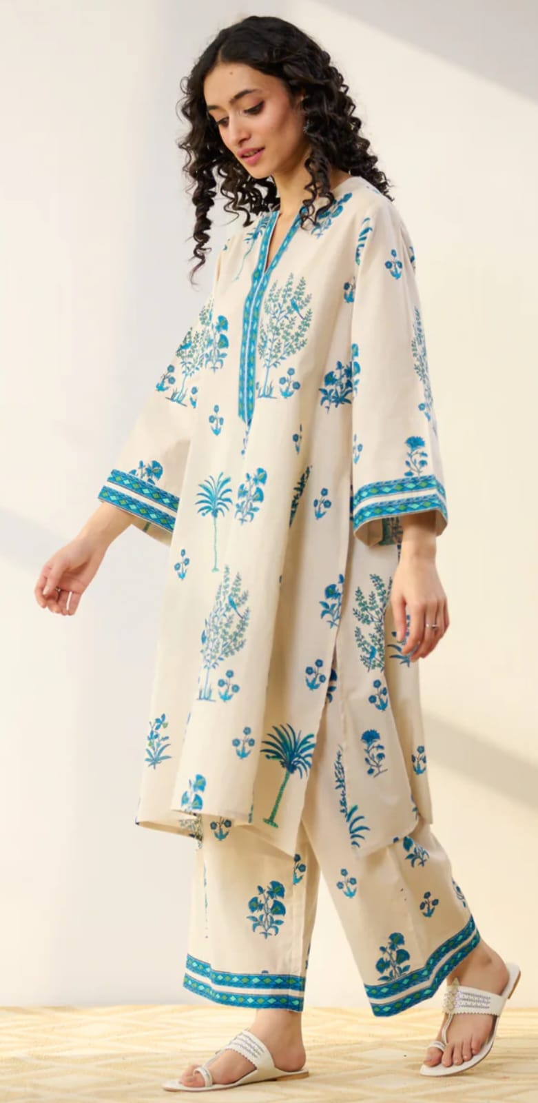 Blue Bloom Cotton Kurta Palazzo Co-ord Set