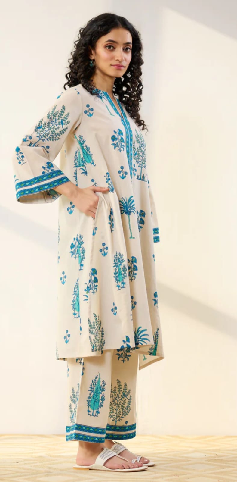 Blue Bloom Cotton Kurta Palazzo Co-ord Set