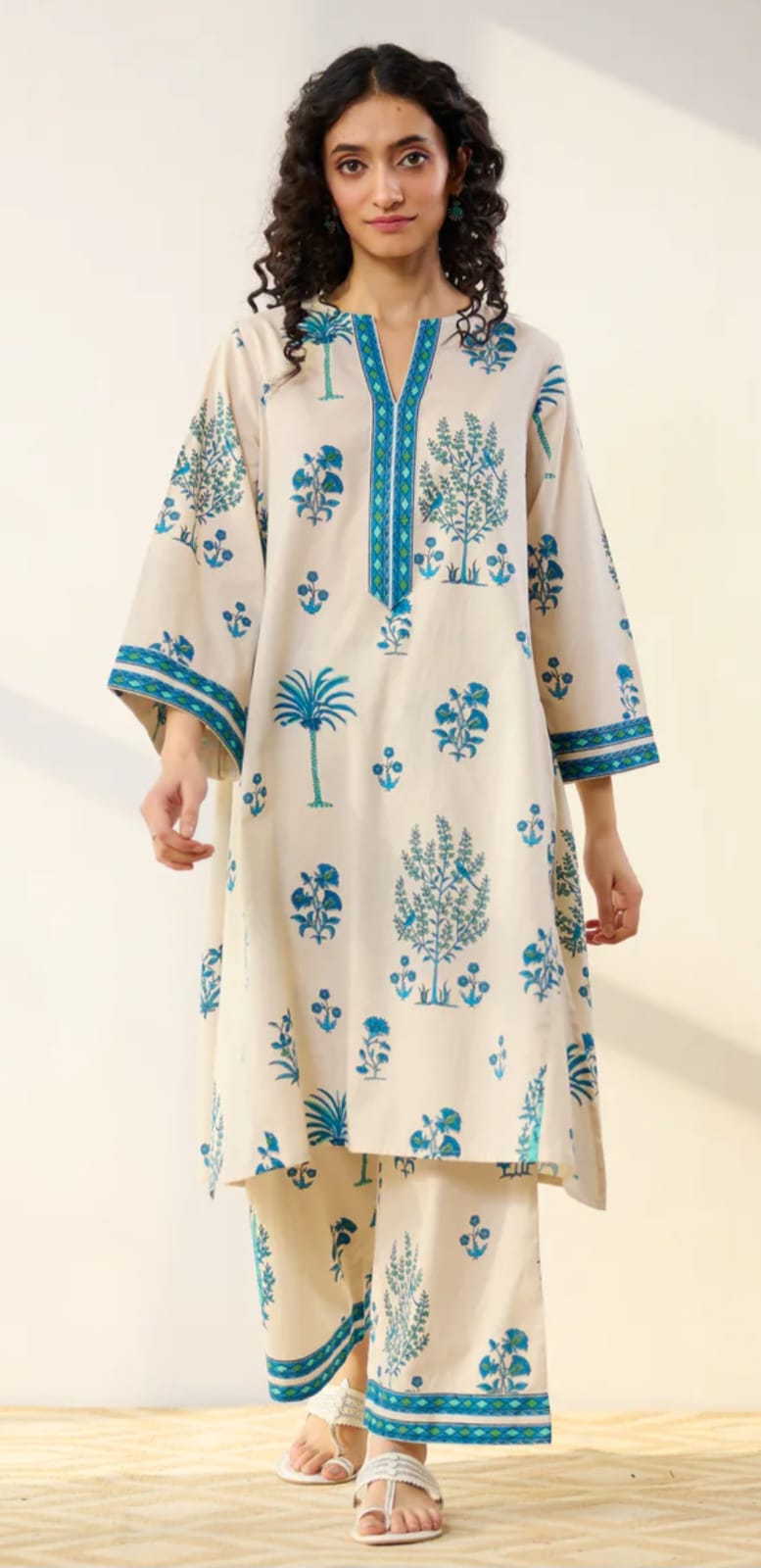 Blue Bloom Cotton Kurta Palazzo Co-ord Set