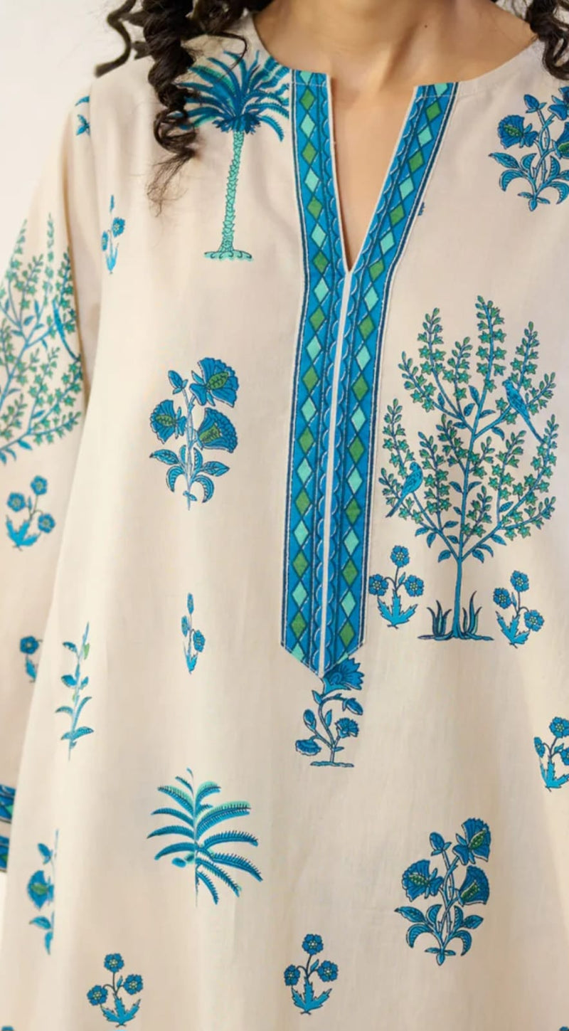 Blue Bloom Cotton Kurta Palazzo Co-ord Set