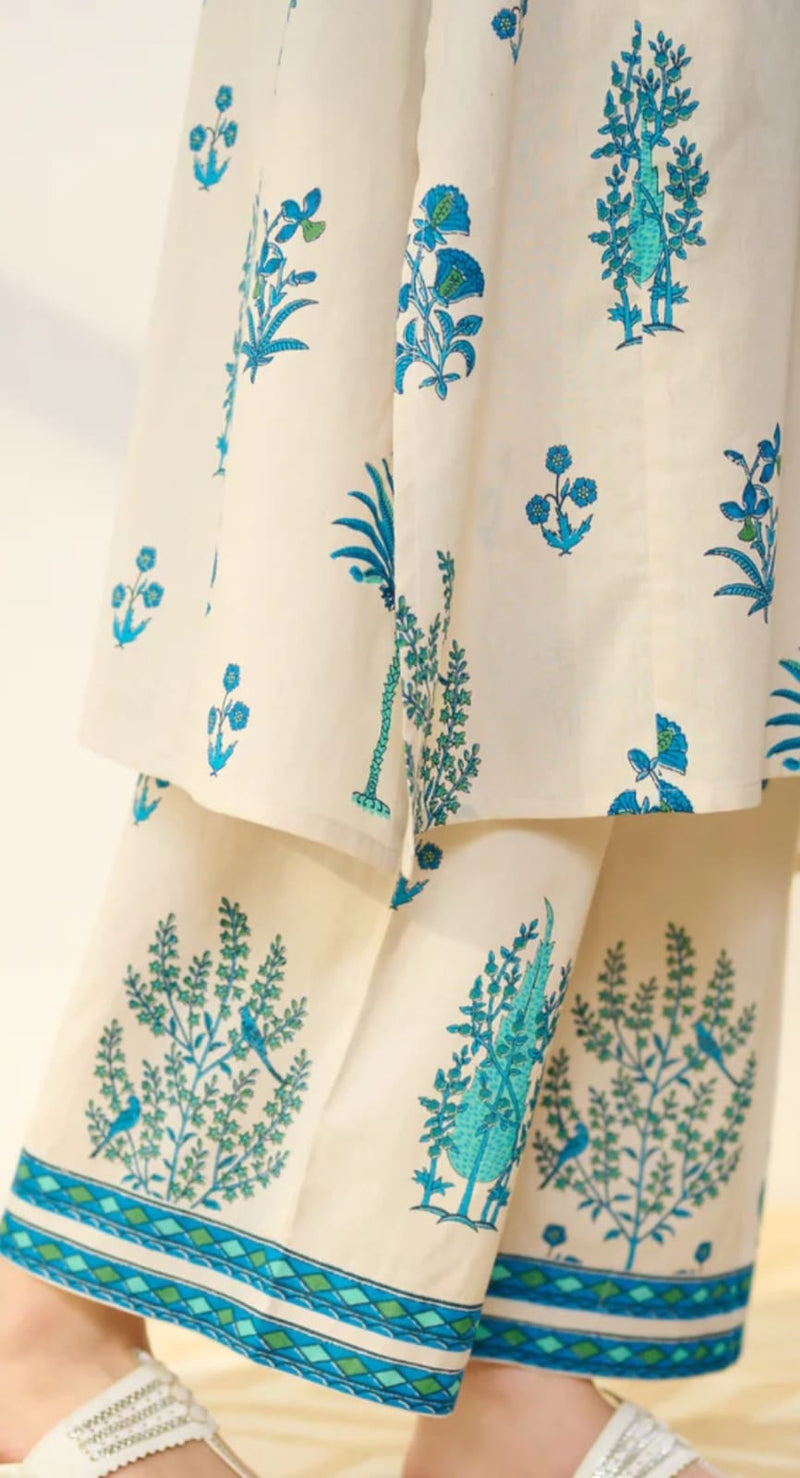 Blue Bloom Cotton Kurta Palazzo Co-ord Set