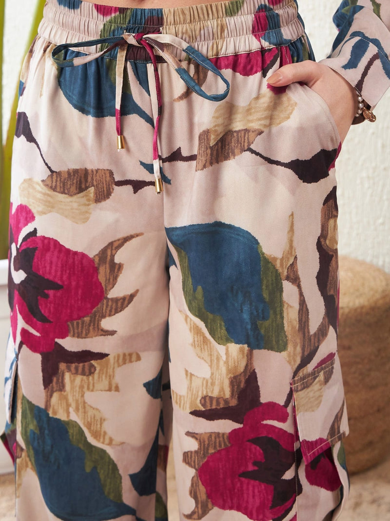 Beige Multicolor Floral Co-ord Set