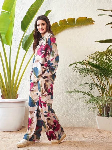 Beige Multicolor Floral Co-ord Set