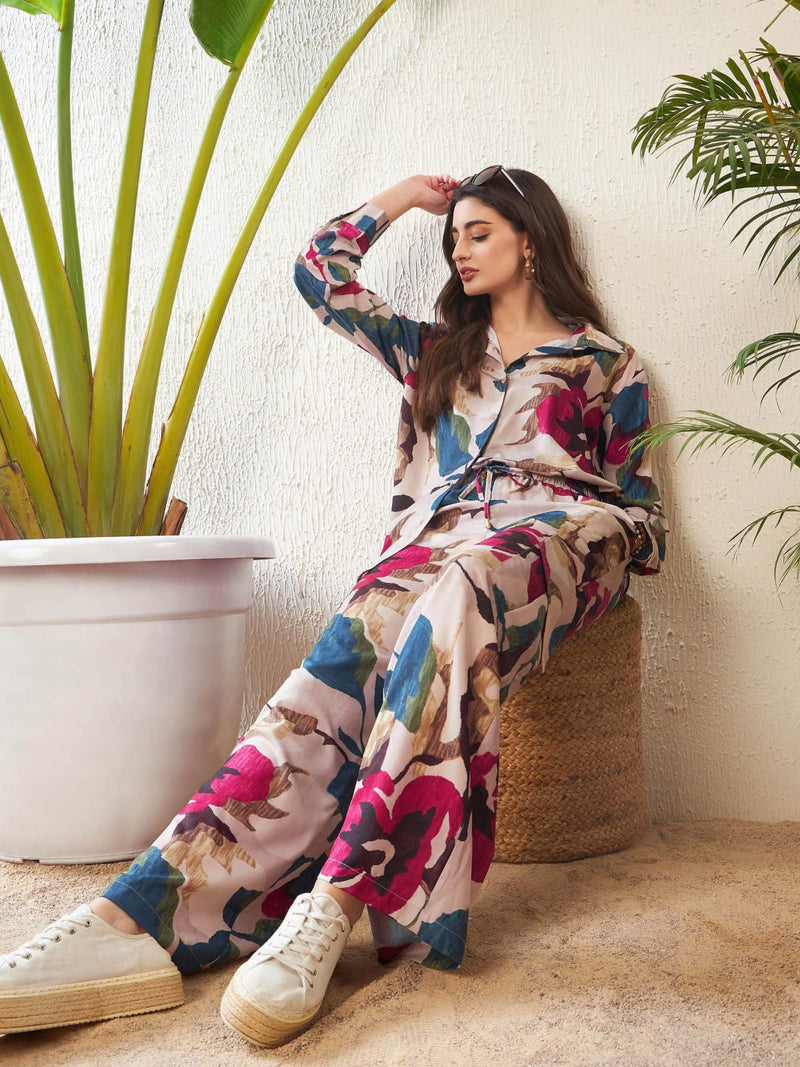 Beige Multicolor Floral Co-ord Set