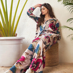 Beige Multicolor Floral Co-ord Set