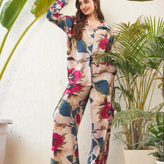 Beige Multicolor Floral Co-ord Set