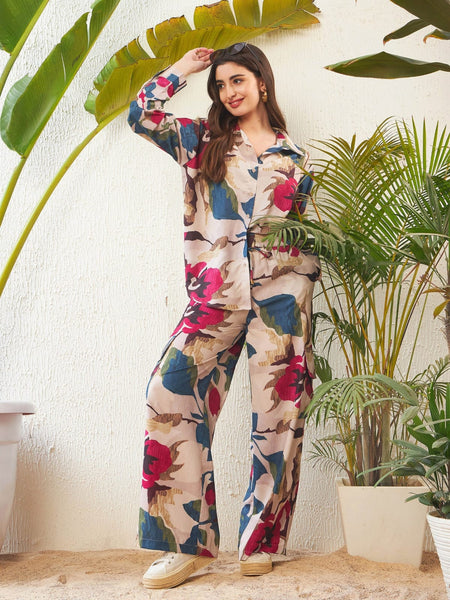 Beige Multicolor Floral Co-ord Set