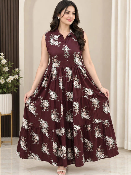 Wine Bloom Flare Dress