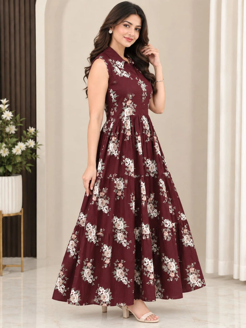 Wine Bloom Flare Dress