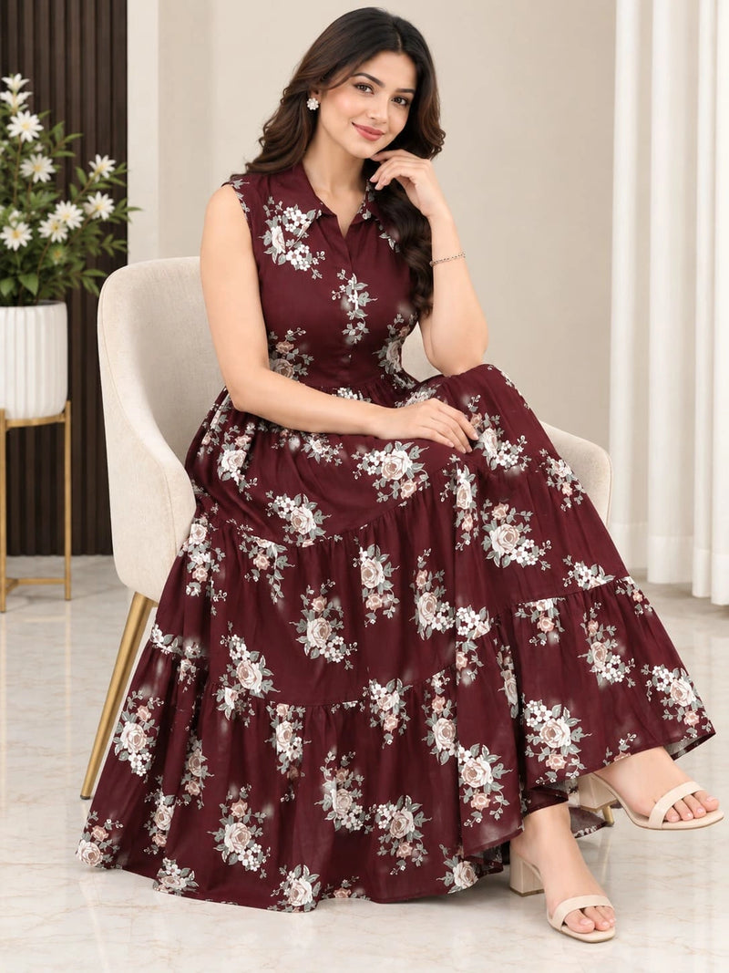 Wine Bloom Flare Dress