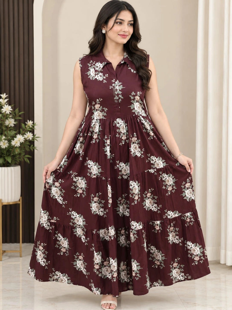Wine Bloom Flare Dress