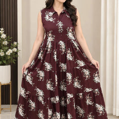 Wine Bloom Flare Dress