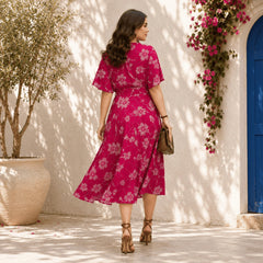Women’s Floral Wrap Waist Midi Dress