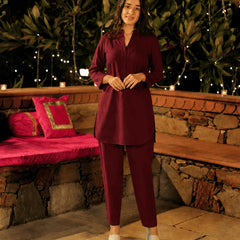 Women's Premium Solid Cotton Co-Ord Set | Elegant Kurta & Pegged Pants