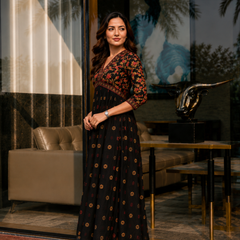 Classic Black Printed Rayon Kurta for Women