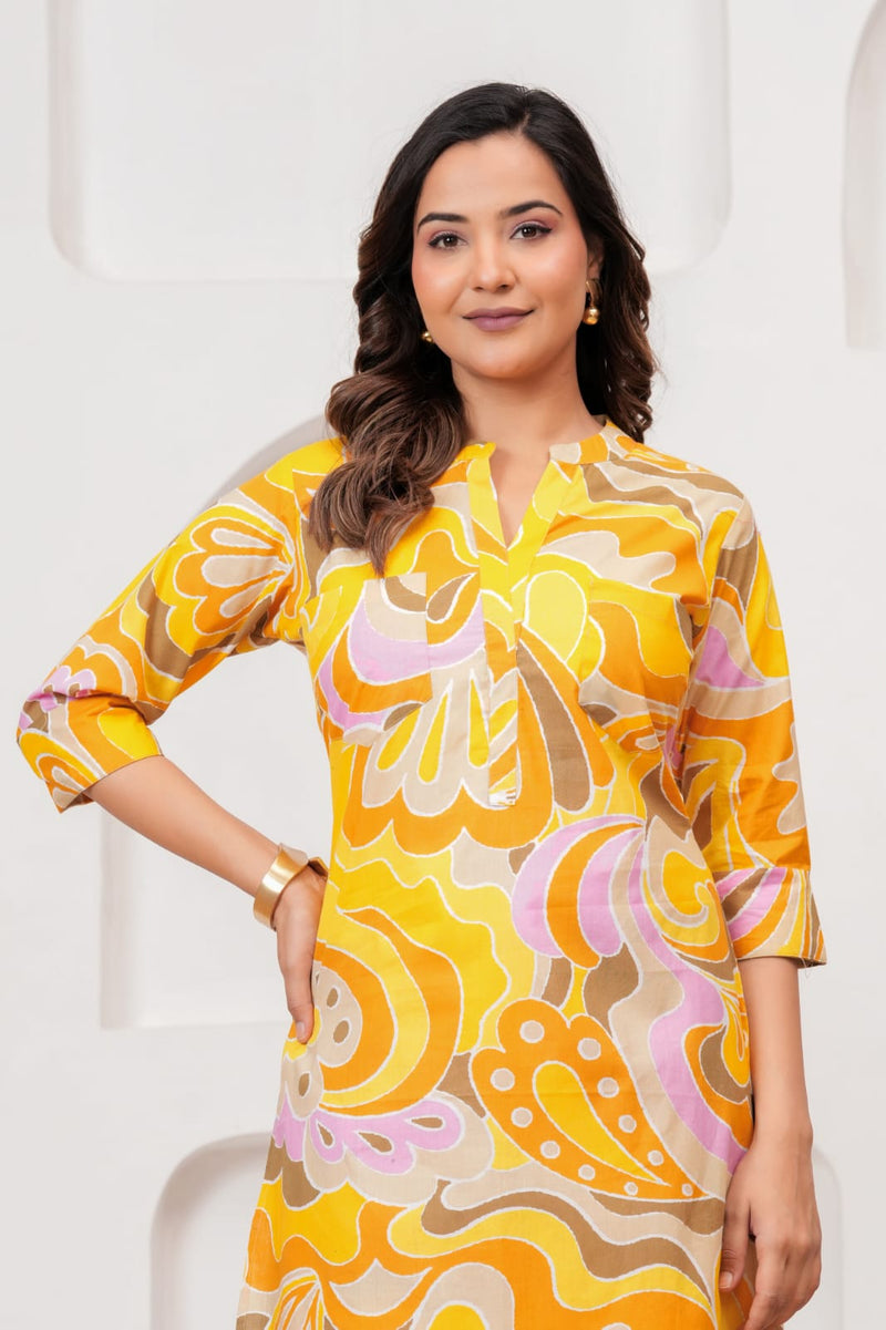 Yellow Abstract Print Cord Set