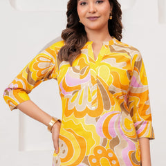 Yellow Abstract Print Cord Set
