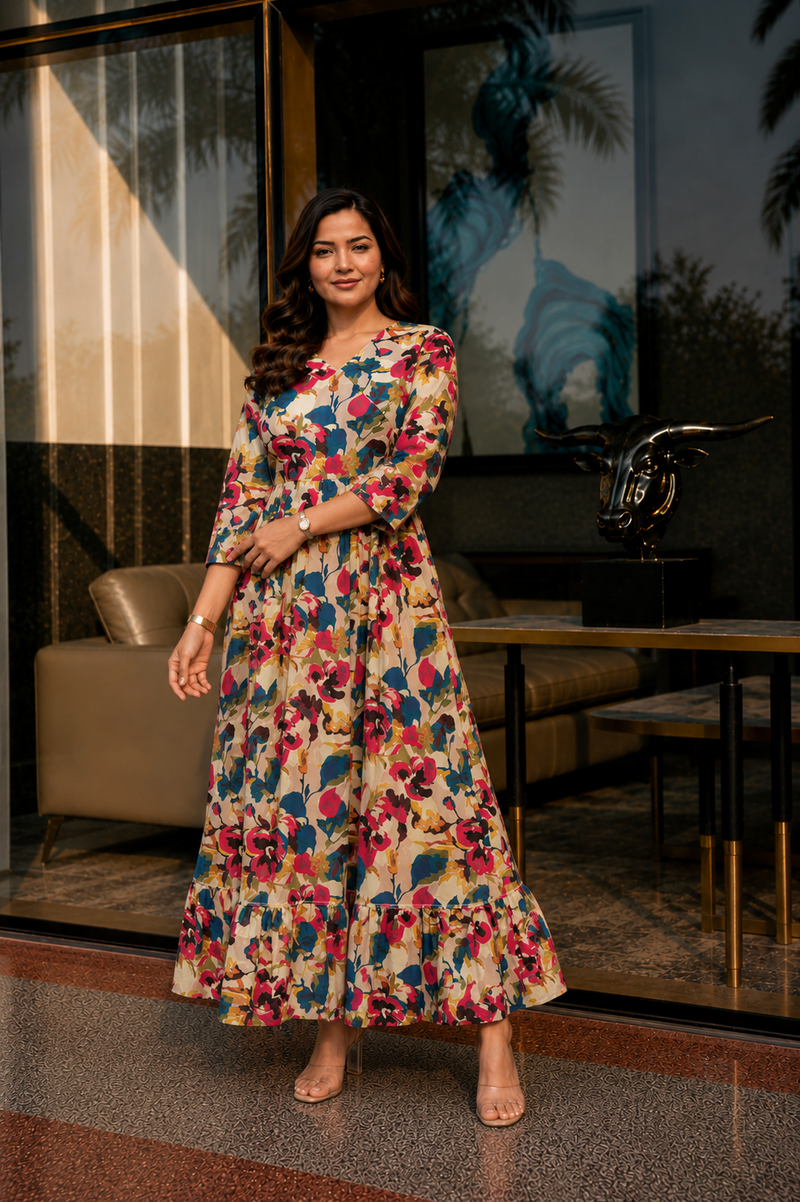 Multicolor Floral Print Wrap Style Kurti